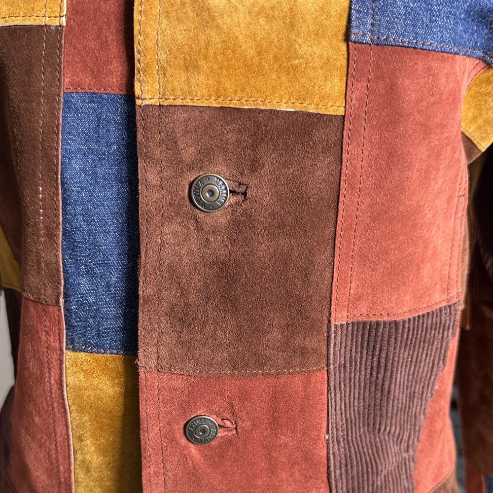 Maxima Patchwork Suede Jacket - Brown, Yellow, Bl… - image 6